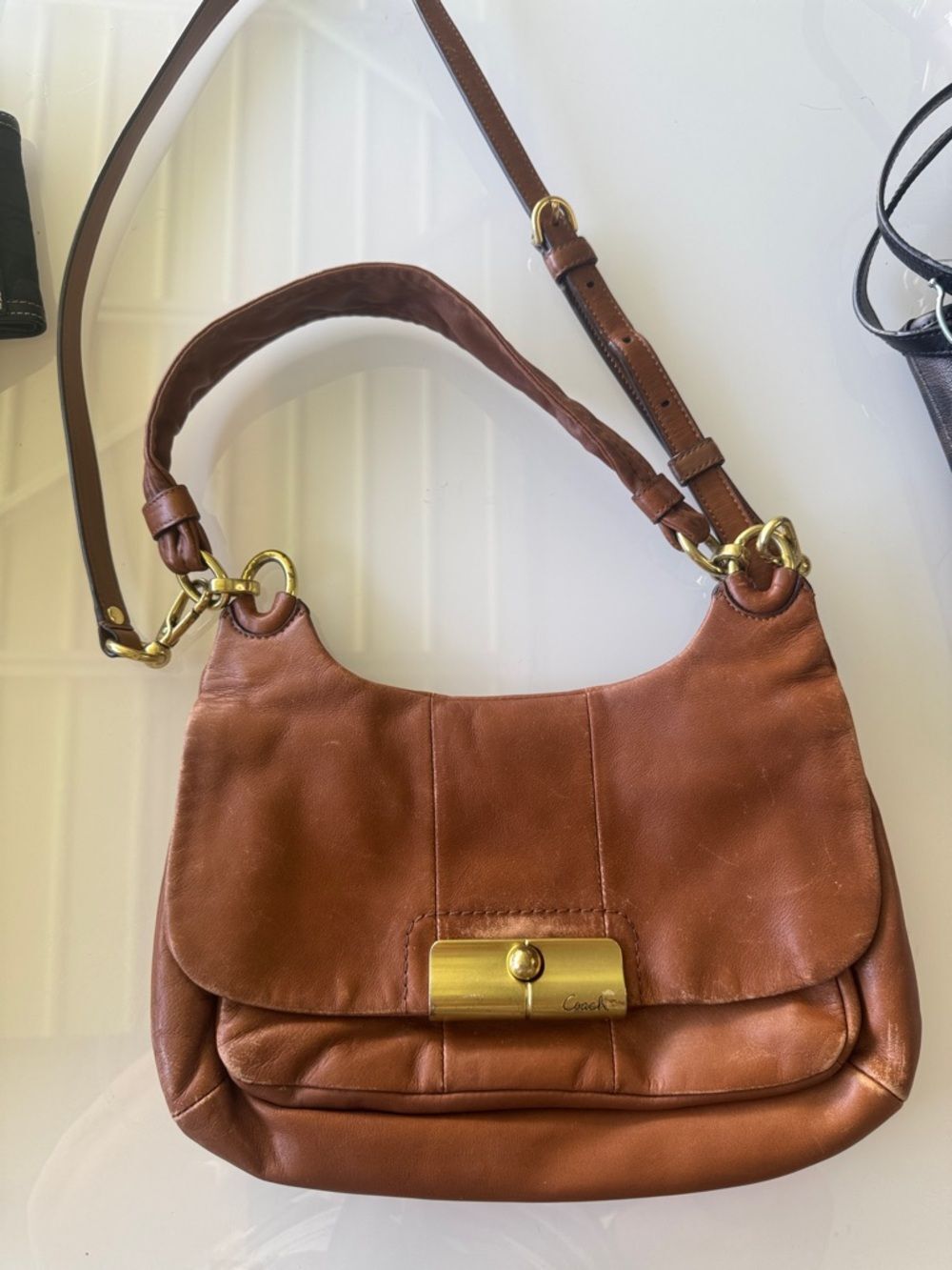 Coach Kristin Leather Flap Bag | Cognac Brown | Turnlock Shoulder & Crossbody